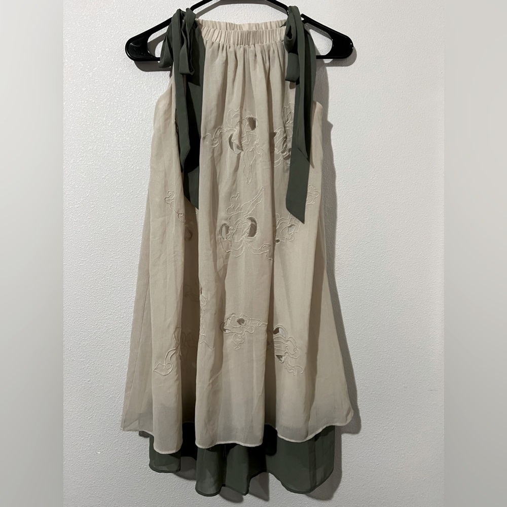 Y2K Dress cream and green with bows size medium